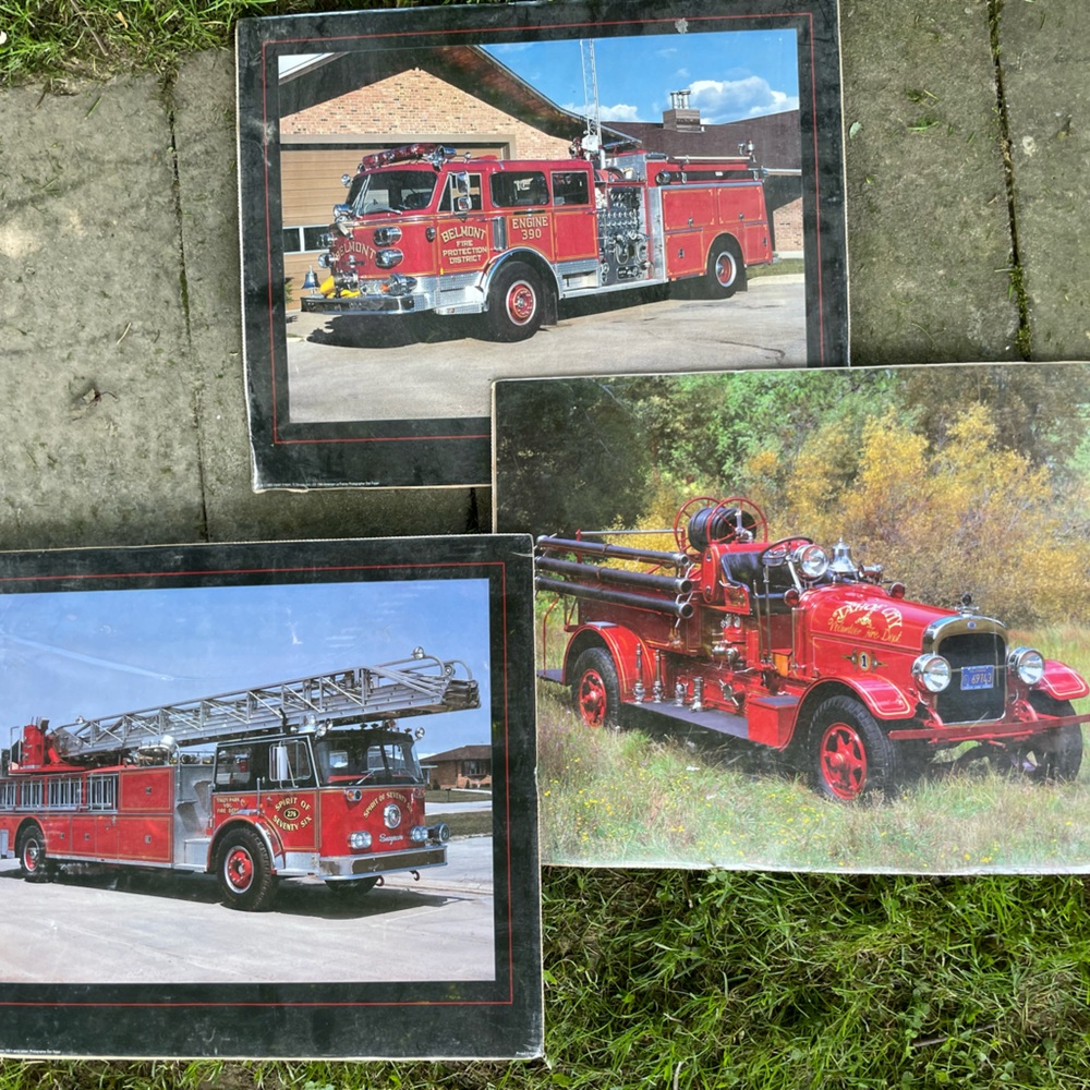 3 New Vintage 90s Poster Board Photos of 1922, 1976, 1984 Firetrucks